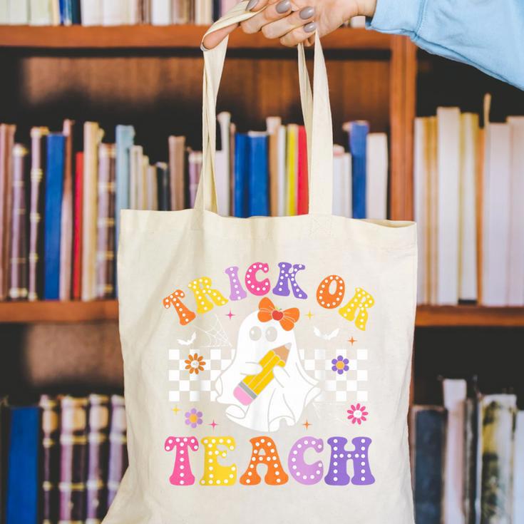 Trick Or Teach Groovy Halloween Teachers Canvas Tote Bag, funny gift Trick Or Teach Groovy Halloween Teachers Canvas Tote Bag, funny gift