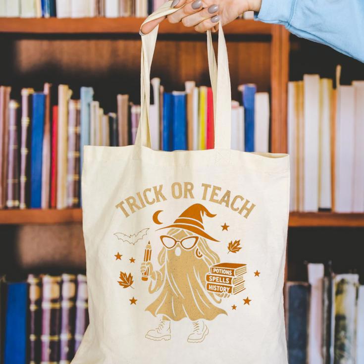 Trick Or Teach Halloween Teacher Canvas Tote Bag, funny gift Trick Or Teach Halloween Teacher Canvas Tote Bag, funny gift