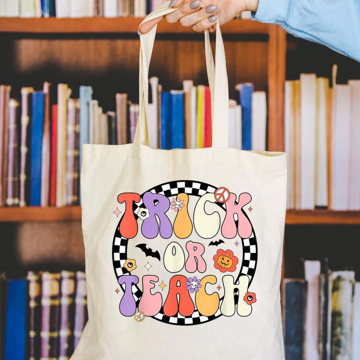 Trick Or Teach Retro Groovy Halloween Teacher Canvas Tote Bag, Groovy Teacher Tote Bags, funny gift Trick Or Teach Retro Groovy Halloween Teacher Canvas Tote Bag, Groovy Teacher Tote Bags, funny gift