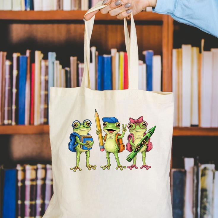 Trio Cute Frogs Welcome Back To School Teachers Girls Boys Canvas Tote Bag, funny gift