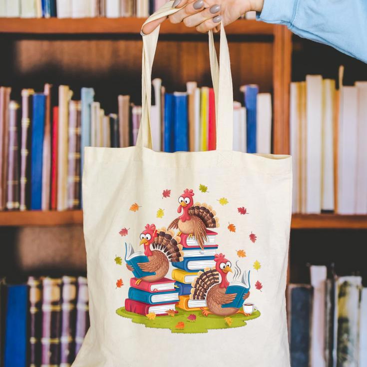 Turkey Reading Books Fall Season Thanksgiving Teacher Book Canvas Tote Bag, funny gift Turkey Reading Books Fall Season Thanksgiving Teacher Book Canvas Tote Bag, funny gift