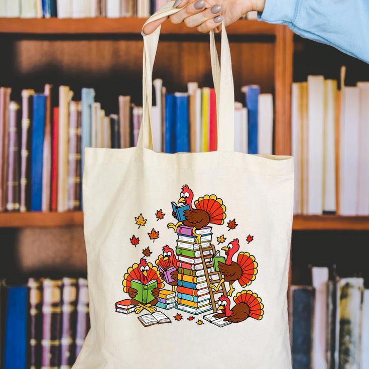 Turkey Reading Books Fall Thanksgiving Teacher Librarian Canvas Tote Bag, funny gift Turkey Reading Books Fall Thanksgiving Teacher Librarian Canvas Tote Bag, funny gift
