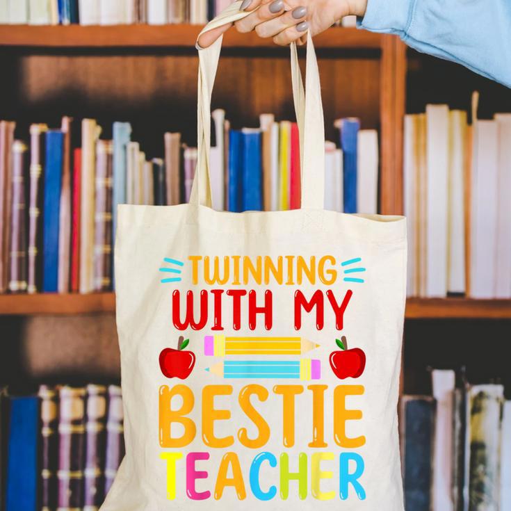 Twinning With My Bestie Teacher Boy Spirit Week Twin Day Canvas Tote Bag, funny gift