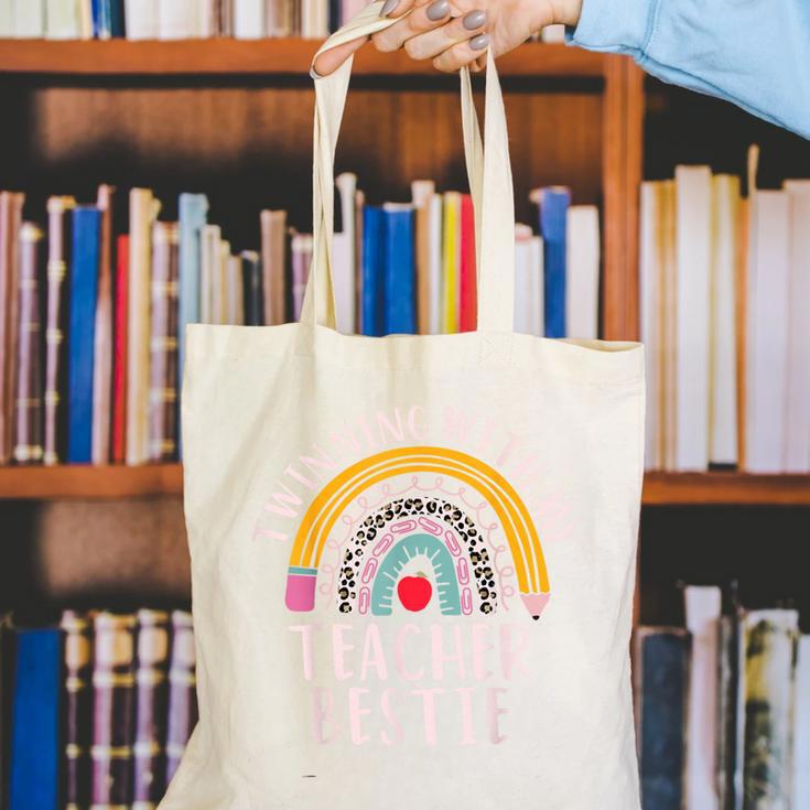 Twinning With My Teacher Bestie Spirit Week Girls Day Kids Canvas Tote Bag, funny gift Twinning With My Teacher Bestie Spirit Week Girls Day Kids Canvas Tote Bag, funny gift