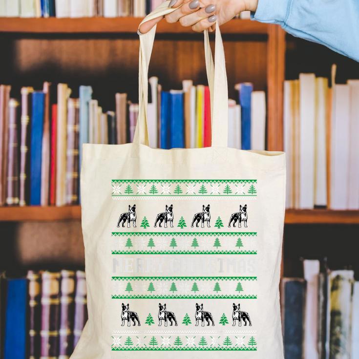 Ugly Sweater Boston Terrier Dog Christmas Dog Lover Xmas Men Women Kids Canvas Tote Bag, Boston Terrier Christmas Tote Bags, funny gift