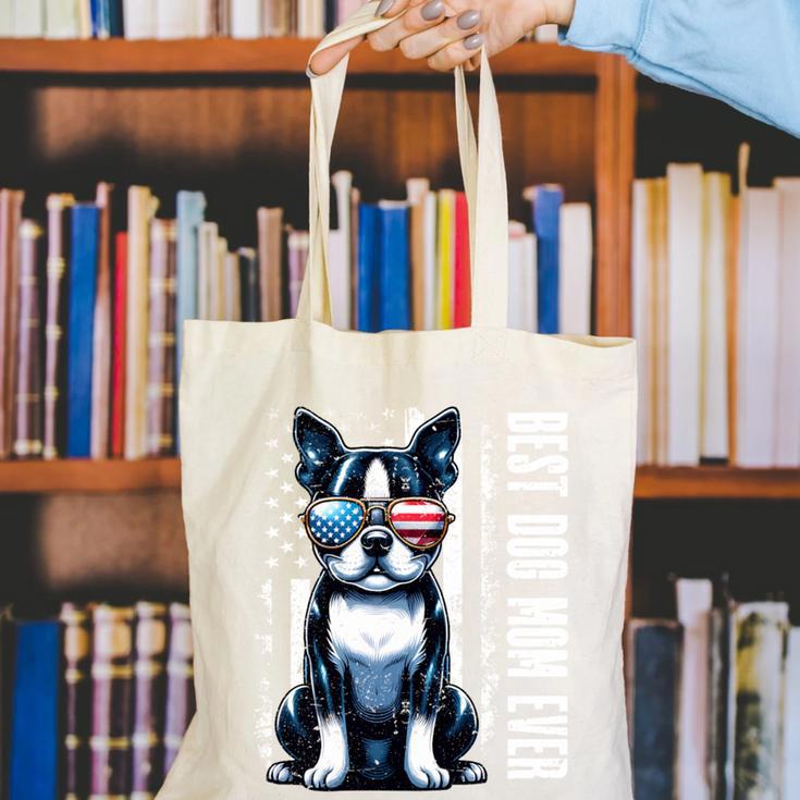 USA Flag Boston Terrier Best Dog Mom Ever 2025 Canvas Tote Bag, Boston Terrier Mom Tote Bags, funny gift