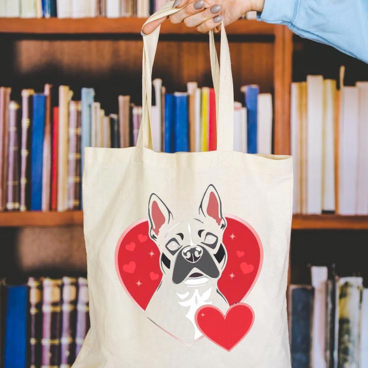 Valentine's Day Boston Terrier Canvas Tote Bag, funny gift
