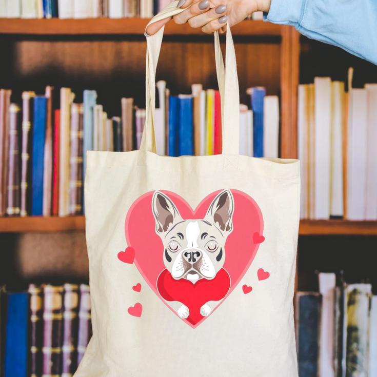 Valentine's Day Boston Terrier Heart Canvas Tote Bag, funny gift