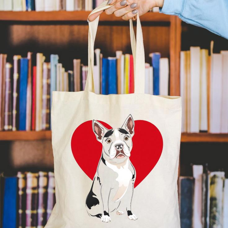 Valentine's Day Boston Terrier Lover Canvas Tote Bag, funny gift