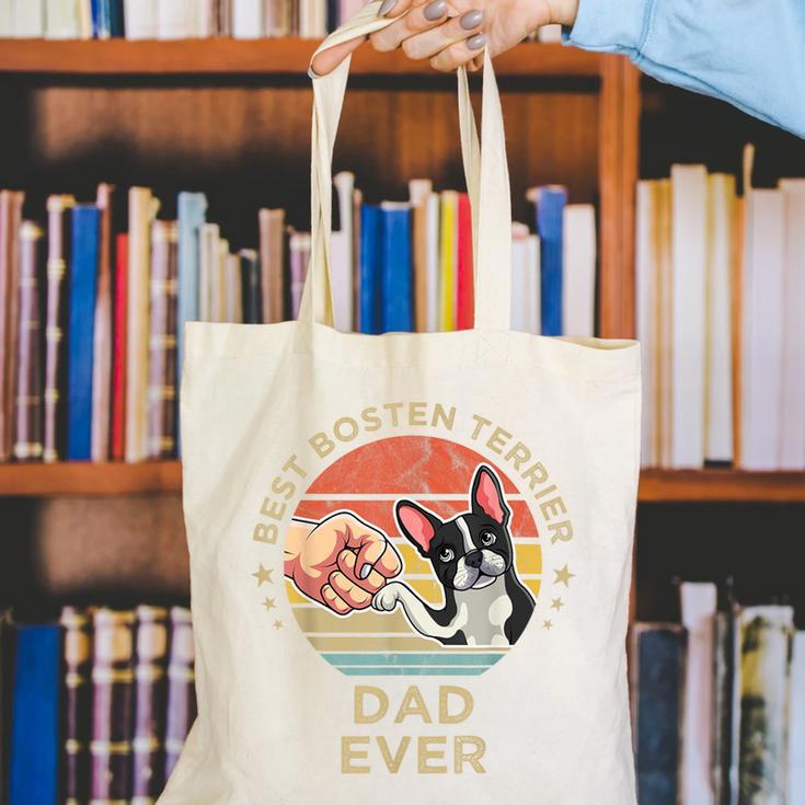 Vintage Best Boston Terrier Dad Ever Dog Father Father's Day Men Girls Kids Canvas Tote Bag, Boston Terrier Dad Tote Bags, funny gift