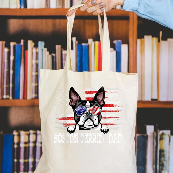 Vintage Boston Terrier Dad American Flag Father's Day Canvas Tote Bag, Boston Terrier Dad Tote Bags, American Boston Terrier Tote Bags, funny gift
