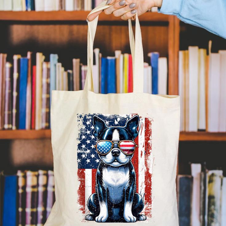 Vintage Boston Terrier Dog American USA US Flag Pets Lovers Canvas Tote Bag, American Boston Terrier Tote Bags, funny gift