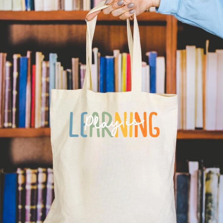 Vintage Play Is Learning Back To School Toddler Teacher Canvas Tote Bag, funny gift