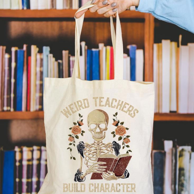 Weird Teachers Build Character Skeleton Book Halloween Women Canvas Tote Bag, funny gift Weird Teachers Build Character Skeleton Book Halloween Women Canvas Tote Bag, funny gift