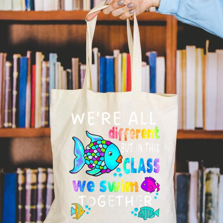 We'Re All Different But We Swim Together Elementary Teacher Canvas Tote Bag, funny gift We'Re All Different But We Swim Together Elementary Teacher Canvas Tote Bag, funny gift