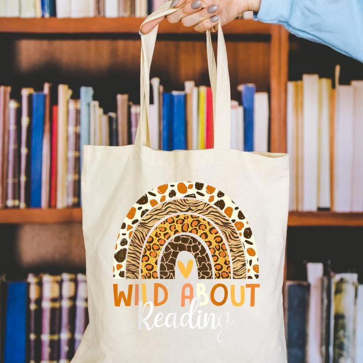 Wild About Reading Teacher Back To School Leopard Rainbow Canvas Tote Bag, funny gift