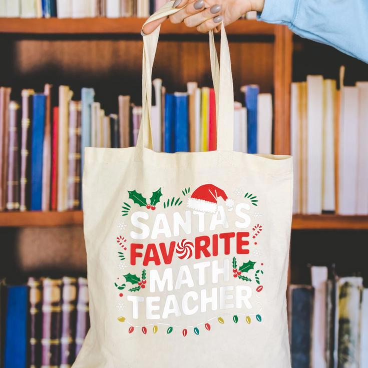 Xmas Lighting Santa's Favorite Math Teacher Christmas Canvas Tote Bag, funny gift Xmas Lighting Santa's Favorite Math Teacher Christmas Canvas Tote Bag, funny gift
