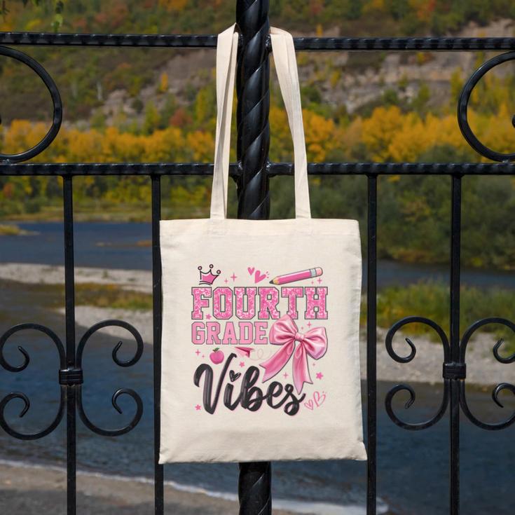 4th Fourth Grade Vibes Back To School Coquette Teacher Girl Canvas Tote Bag, 4th Grade Teacher Gifts, funny design 4th Fourth Grade Vibes Back To School Coquette Teacher Girl Canvas Tote Bag, 4th Grade Teacher Gifts, funny design