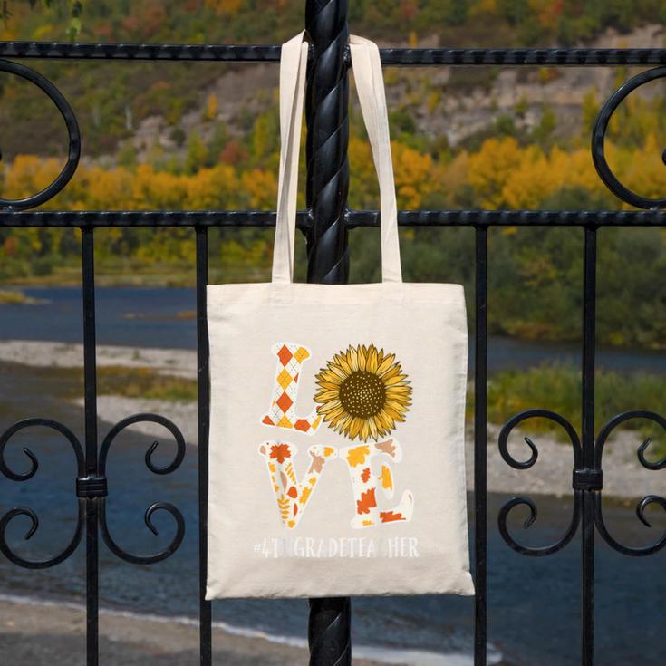 4th Grade Teacher Love Autumn Fall Sunflower Appreciation Canvas Tote Bag, 4th Grade Teacher Gifts, funny design
