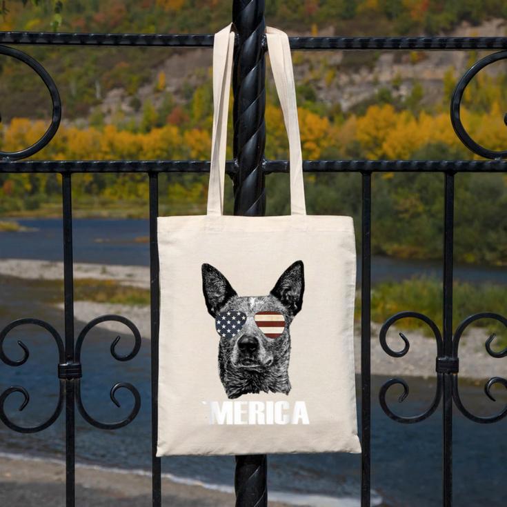 4th July Blue Heeler Dog Merica Patriotic USA Flag Cute Canvas Tote Bag, funny design