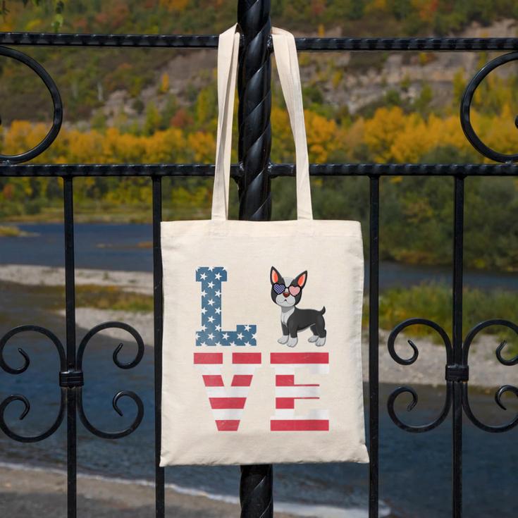 4th Of July Decor Patriotic LOVE Boston Terrier USA Flag Canvas Tote Bag, Patriotic Boston Terrier Gifts, Boston Terrier 4th Of July Gifts, funny design