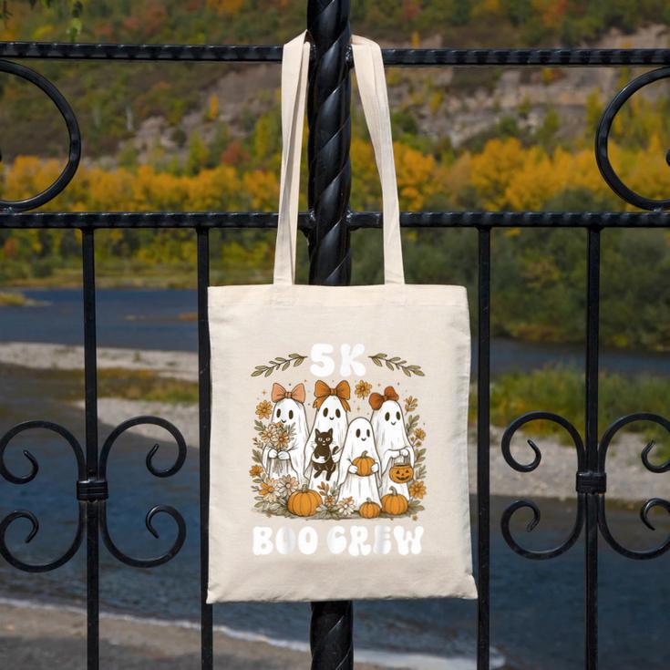 5K Boo Crew Halloween Teacher K5 Floral Ghost Trick Or Teach Canvas Tote Bag, funny design 5K Boo Crew Halloween Teacher K5 Floral Ghost Trick Or Teach Canvas Tote Bag, funny design