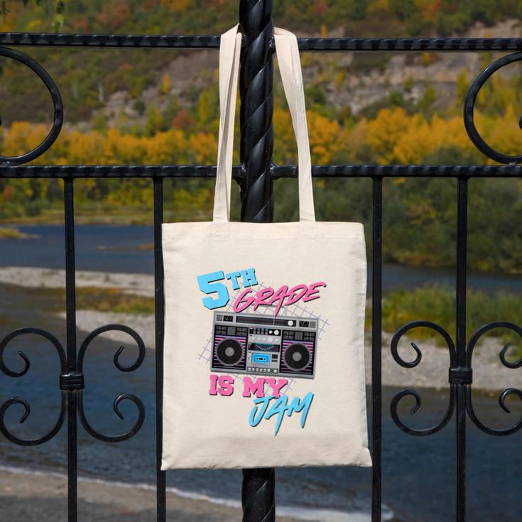 5th Grade Is My Jam Vintage 80s Boombox Teacher Student Canvas Tote Bag, funny design