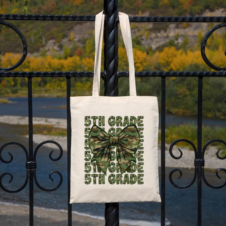 5th Grade Teacher Student Camo Bow Back To School Canvas Tote Bag, funny design