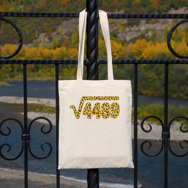 6 7 Leopard Pattern Meme Square Root 4489 Slang Math Teacher Canvas Tote Bag, funny design
