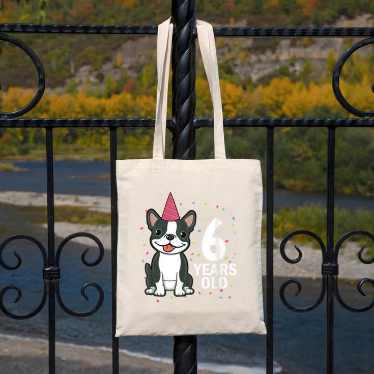 6 Years Old Birthday Boston Terrier Dog Lover 6th Party Kid Canvas Tote Bag, funny design