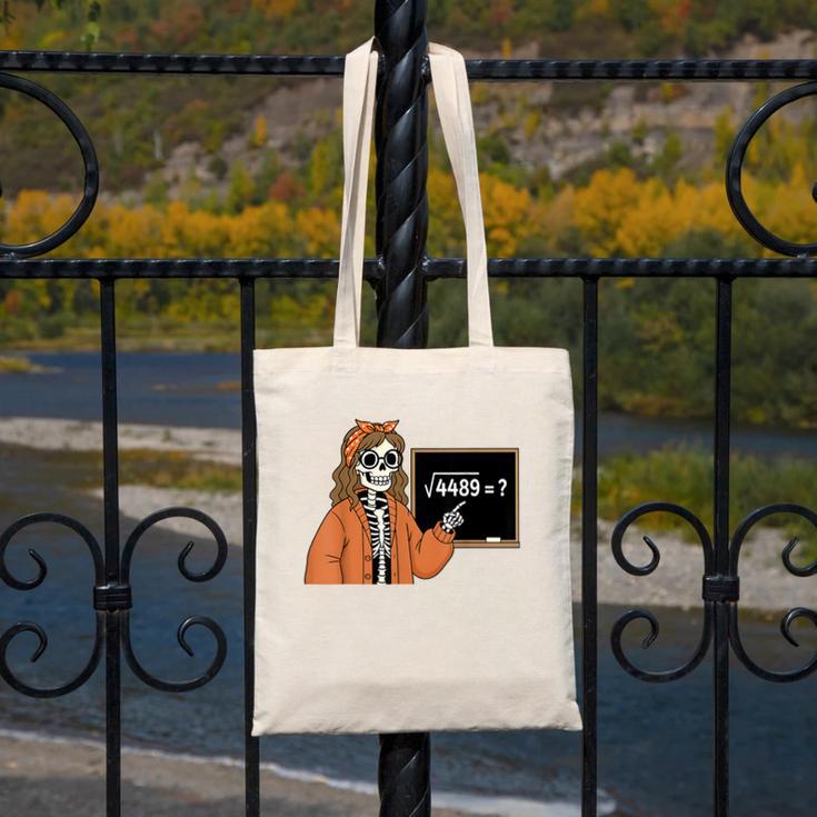 67 Math Teacher Skeleton Halloween Root 4489 Messy Bun Women Canvas Tote Bag, funny design