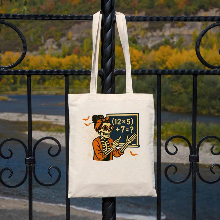 67 Teacher Halloween Skeleton Six Seven Meme Math Canvas Tote Bag, funny design