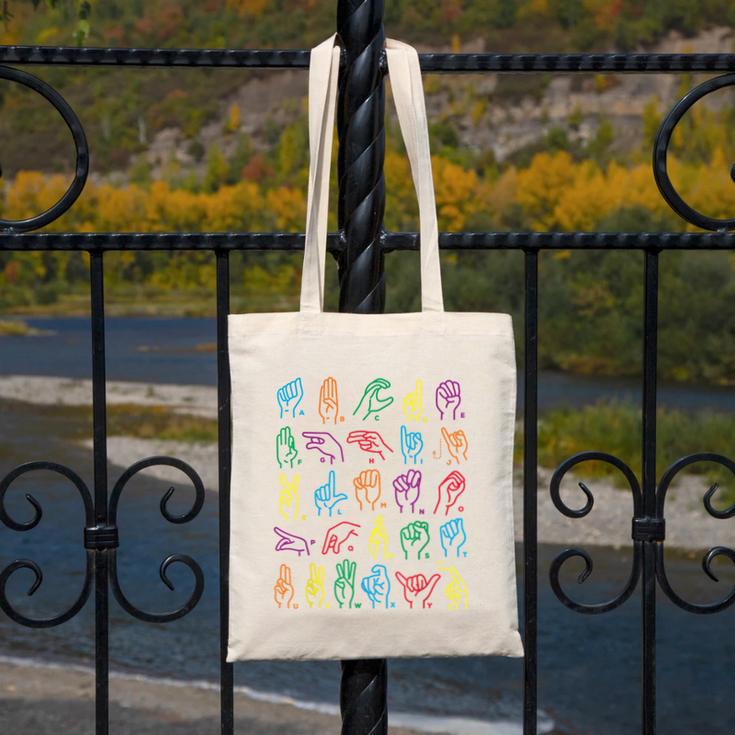 ABC Sign Language Chart Teacher Hand Letter Alphabet ASL Canvas Tote Bag, funny design