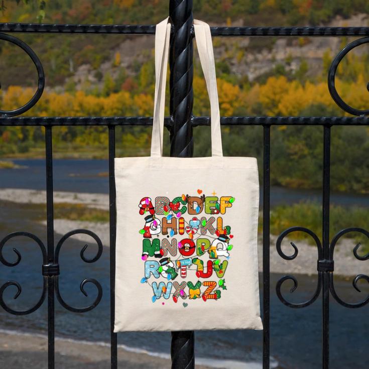 ABCs Learning Kindergarten Teacher Christmas Lights Alphabet For Men Women Kids Canvas Tote Bag, funny design ABCs Learning Kindergarten Teacher Christmas Lights Alphabet For Men Women Kids Canvas Tote Bag, funny design