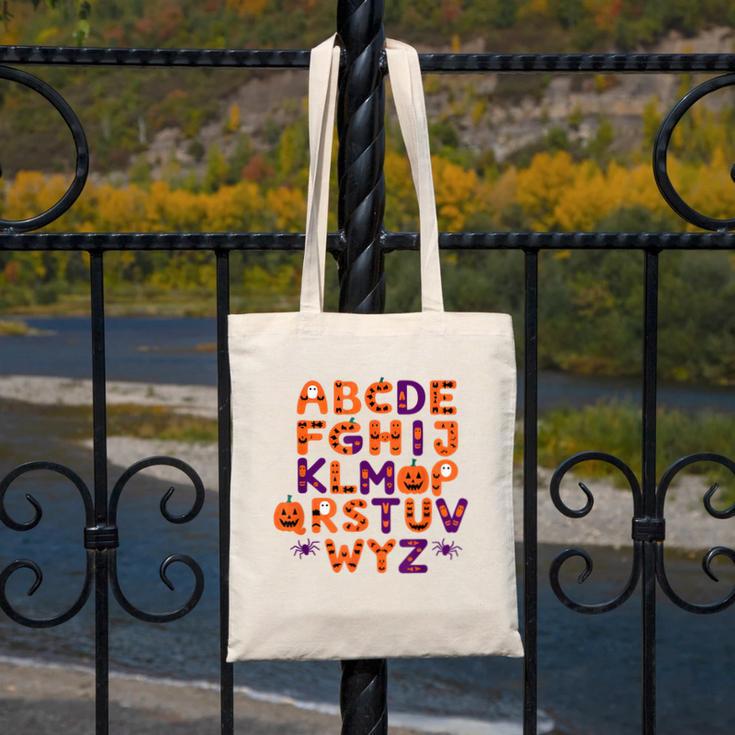 ABCs Learning Kindergarten Teacher Halloween Alphabet Canvas Tote Bag, funny design ABCs Learning Kindergarten Teacher Halloween Alphabet Canvas Tote Bag, funny design