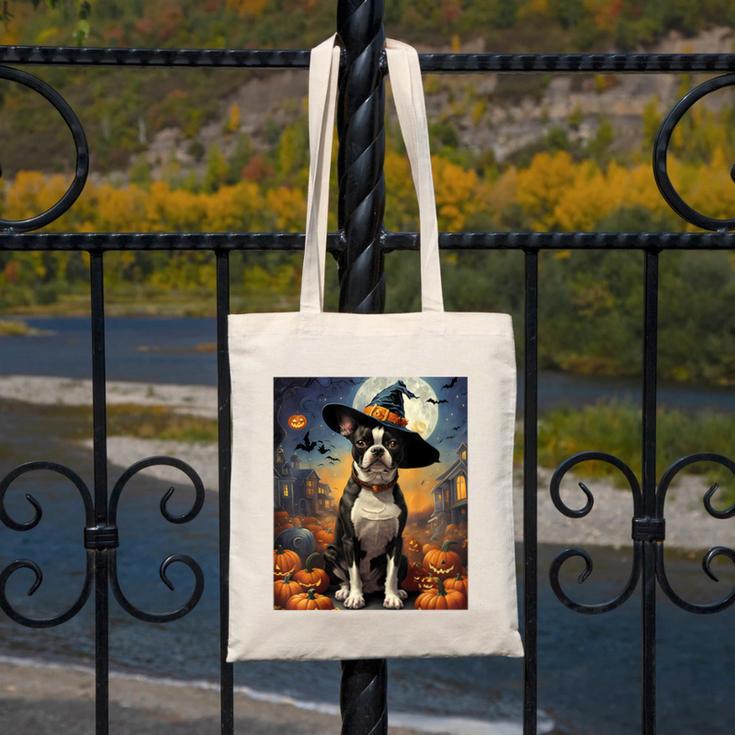 Aesthetic Halloween Boston Terrier Dog Witch Pumpkin For Men Women Kids Canvas Tote Bag, Boston Terrier Halloween Gifts, funny design