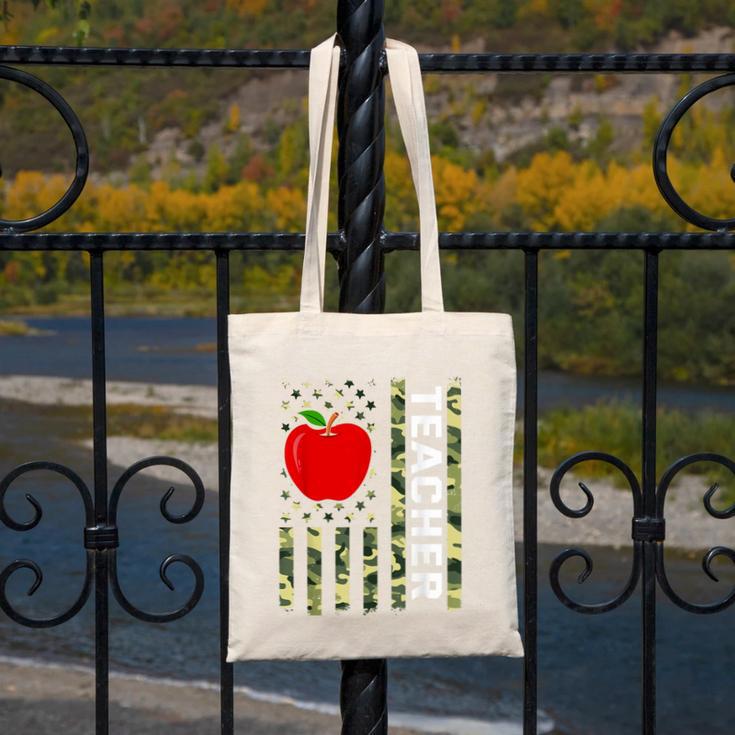 American Flag Camouflage Teacher Patriotic 4th Of July Canvas Tote Bag, funny design