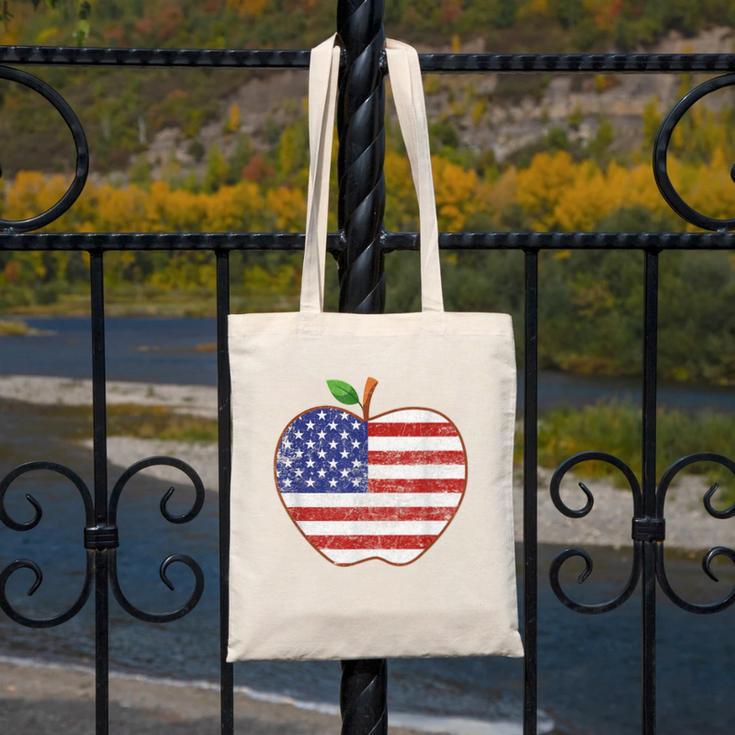 American Flag Teachers Students Apple 4th Of July Vintage Canvas Tote Bag, funny design American Flag Teachers Students Apple 4th Of July Vintage Canvas Tote Bag, funny design