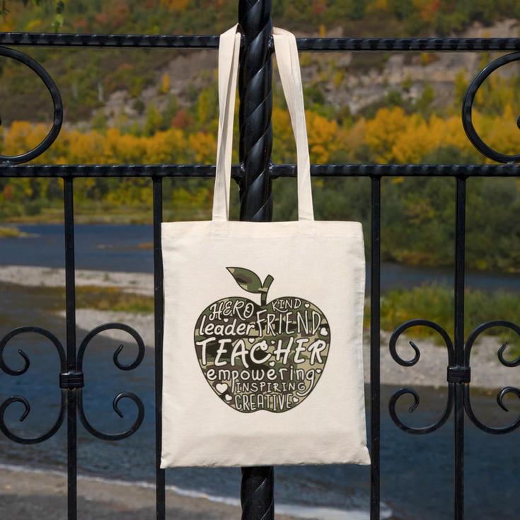 Apple Camoflauge Clothing Camo Student Teacher Cute School Canvas Tote Bag, funny design
