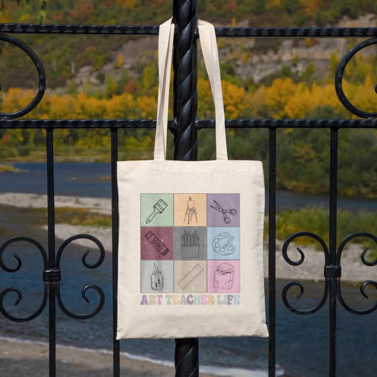 Art Teacher Life Retro Groovy Teaching Future Artists Canvas Tote Bag, Future Teacher Gifts, Groovy Teacher Gifts, funny design