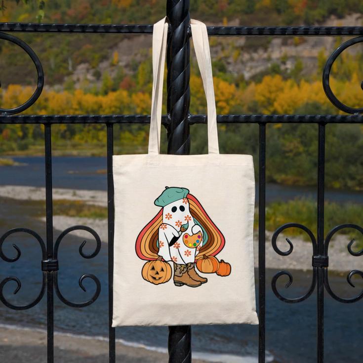 Art Teacher Painting Brushes Retro Pumpkin Ghost Artist Canvas Tote Bag, funny design Art Teacher Painting Brushes Retro Pumpkin Ghost Artist Canvas Tote Bag, funny design
