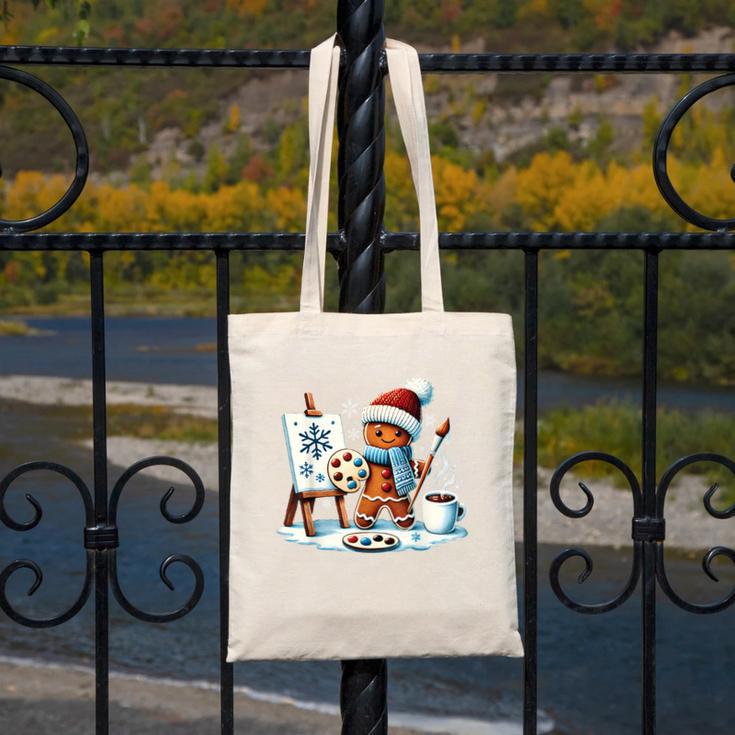 Artist Gingerbread Painter Art Teacher Student Christmas Canvas Tote Bag, funny design Artist Gingerbread Painter Art Teacher Student Christmas Canvas Tote Bag, funny design
