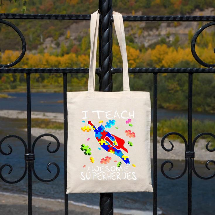 Autism Awareness Teacher I Teach Awesome Superheroes Canvas Tote Bag, funny design Autism Awareness Teacher I Teach Awesome Superheroes Canvas Tote Bag, funny design