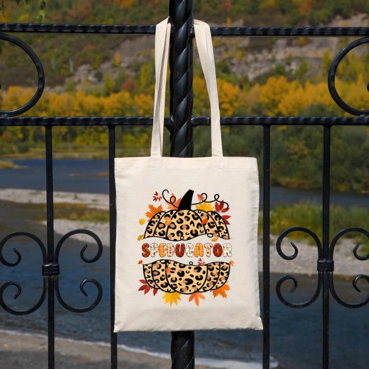 Autumn Fall SPED ED Teacher Thankful Grateful Pumpkin Retro Canvas Tote Bag, funny design