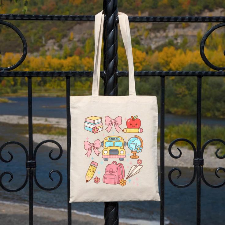 Back To School Coquette Teacher Women Girl Kindergarten PreK Canvas Tote Bag, funny design