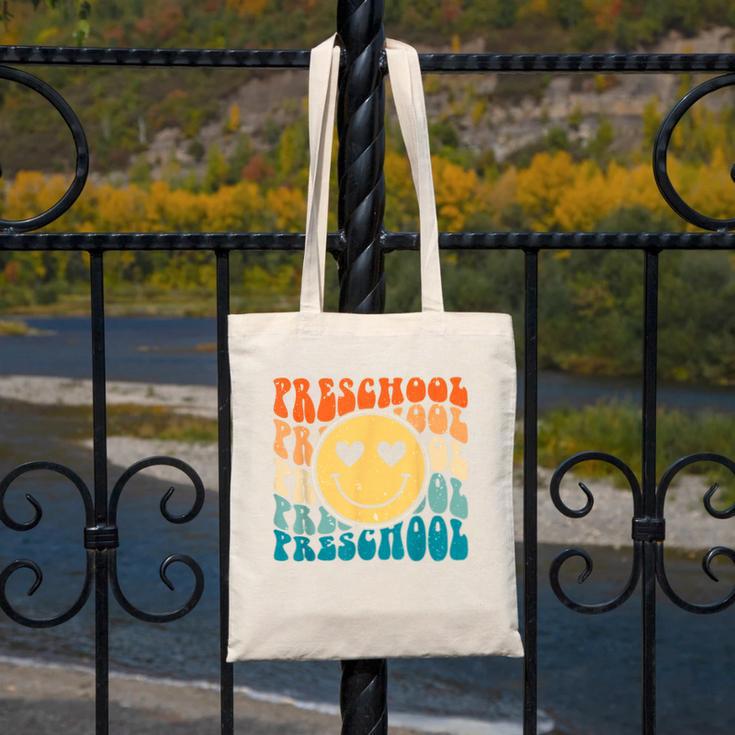 Back To School Groovy Smile Preschool Teachers Students Kids Canvas Tote Bag, funny design Back To School Groovy Smile Preschool Teachers Students Kids Canvas Tote Bag, funny design