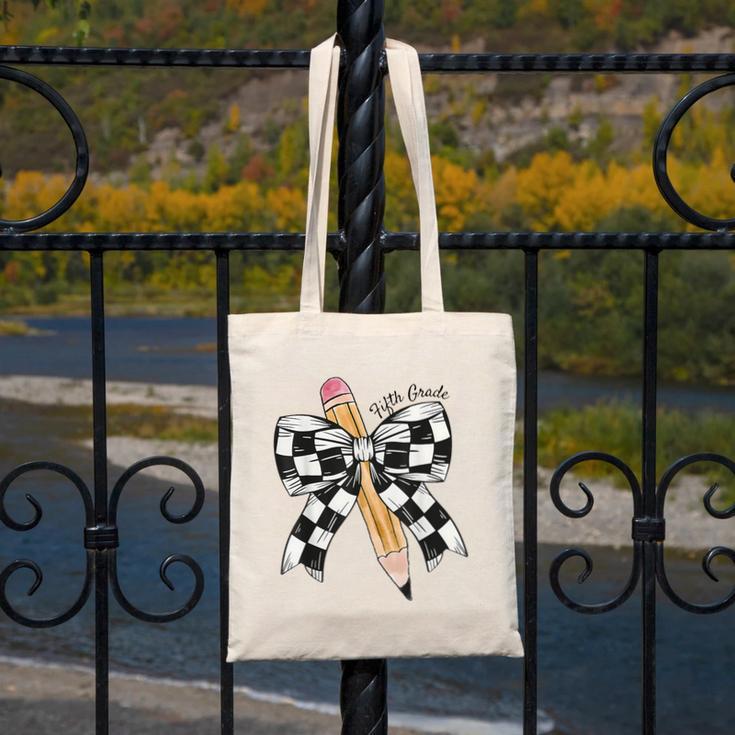 Back To School Hello Fifth Grade Teacher Coquette Pencil Bow Canvas Tote Bag, funny design Back To School Hello Fifth Grade Teacher Coquette Pencil Bow Canvas Tote Bag, funny design