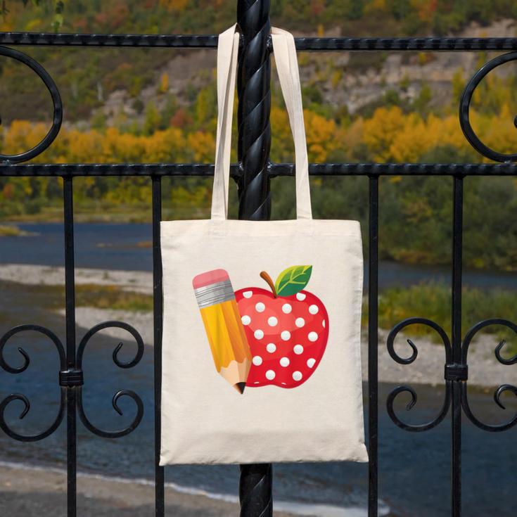 Back To School Pencil And Apple Teacher Student Canvas Tote Bag, funny design Back To School Pencil And Apple Teacher Student Canvas Tote Bag, funny design