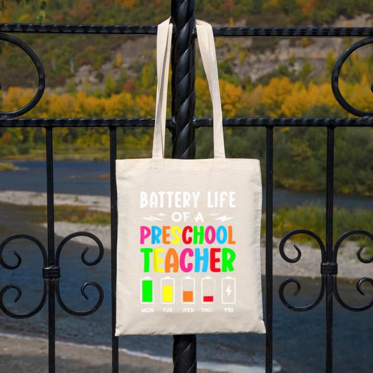 Battery Life Of a Preschool School Teacher School Week Canvas Tote Bag, funny design Battery Life Of a Preschool School Teacher School Week Canvas Tote Bag, funny design