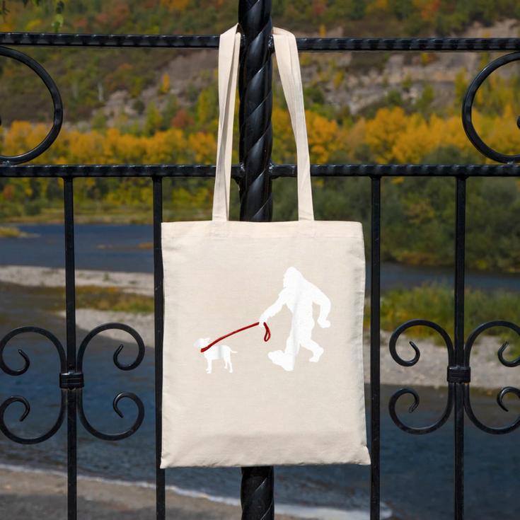 Bigfoot Walking With Bull Terrier Dog Canvas Tote Bag, funny design